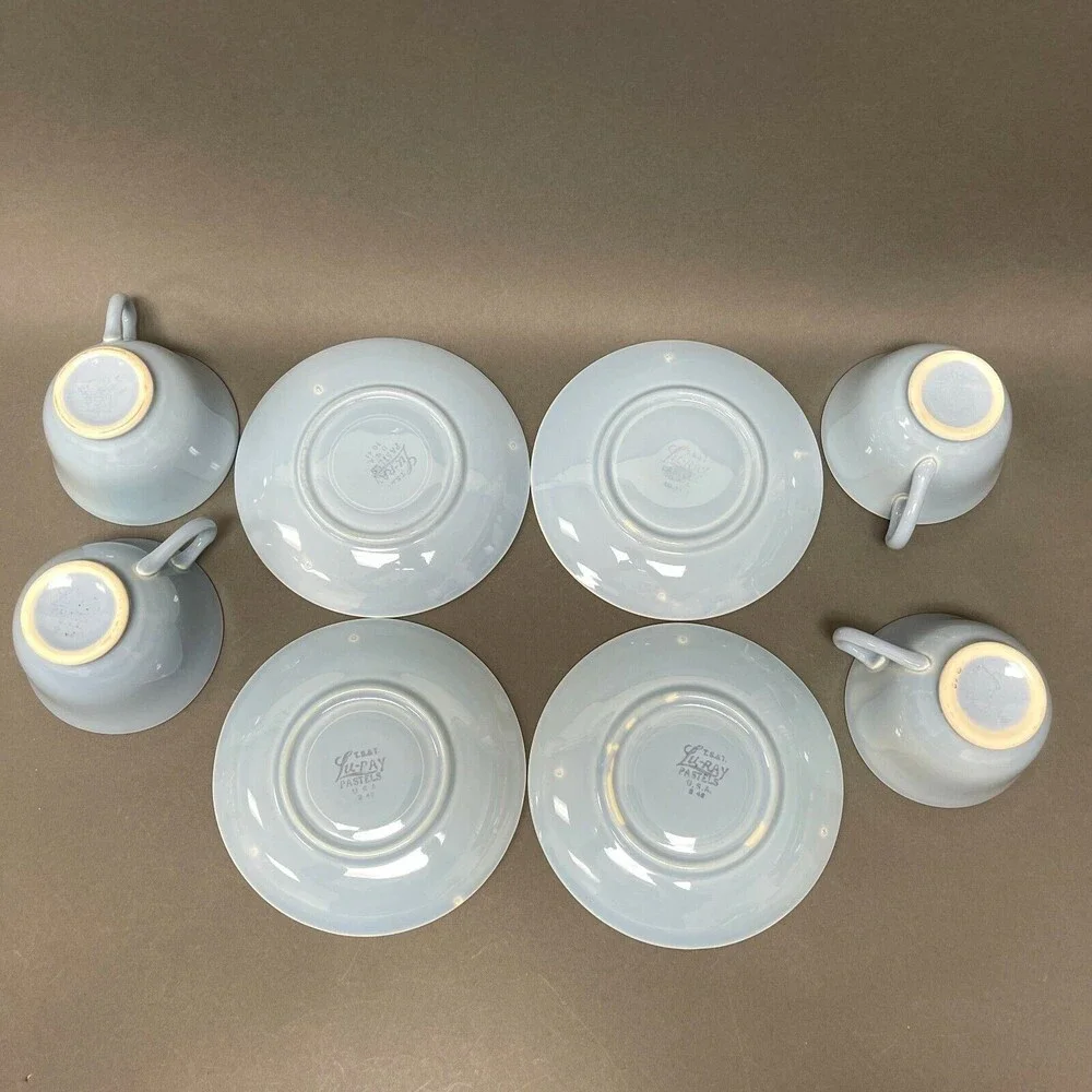 Vintage TS&T Taylor Smith & T Lu-Ray Pastels Blue Cups and Saucers Lot‎ of 8